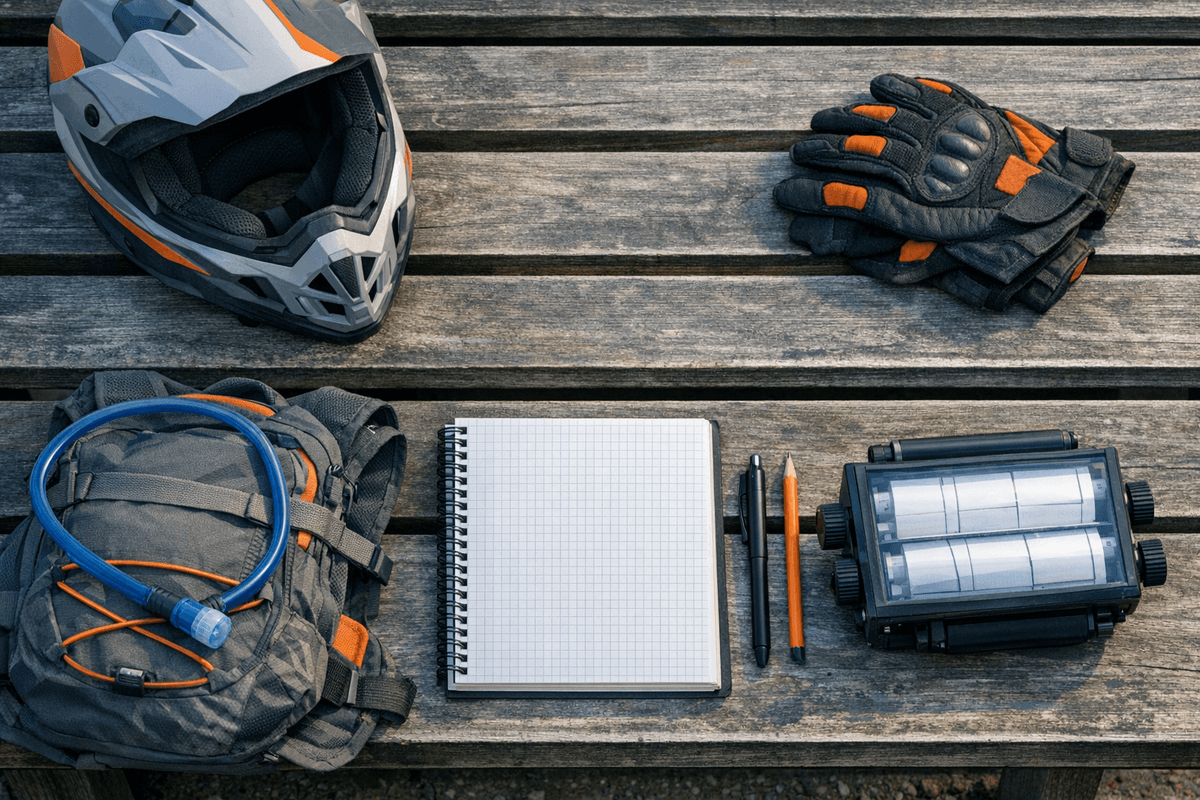 Notebook with training plan and navigation notes