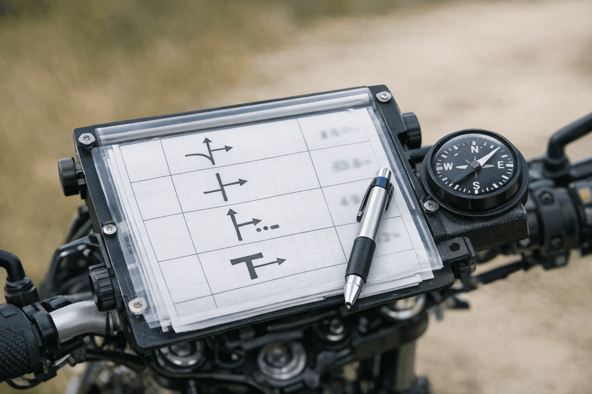Close-up of a roadbook roll with notes