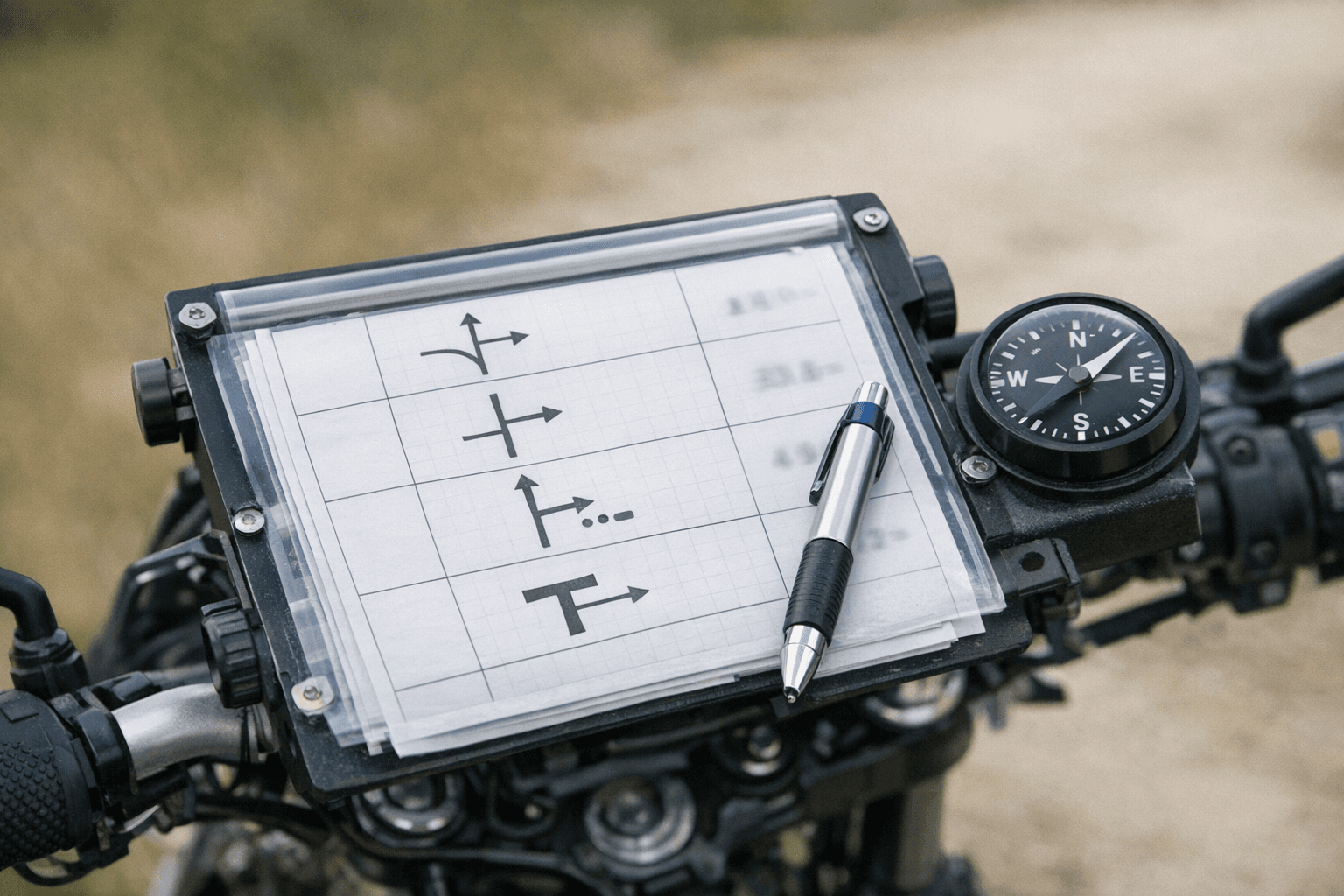Close-up of a roadbook roll with notes